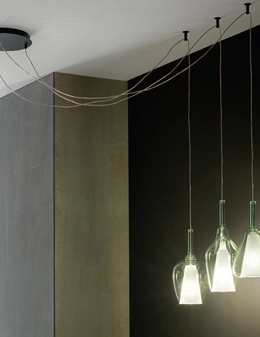 Ofelia sospensione 3 luci vetro verde