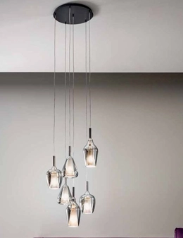 Ofelia sospensione 6 luci vetro cromo